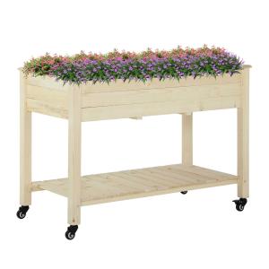 Verhoogd bed met wielen plantentafel bloembak met afvoer massief houten vliesstof