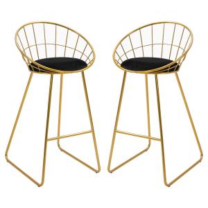 HOMCOM 2-delige. Barkruk keukenkruk met rugleuning kunststof pinnen voor keuken eetkamer metaal fluweelzachte polyester stof schuimstof zwart 52,5 x 47 x 97 cm
