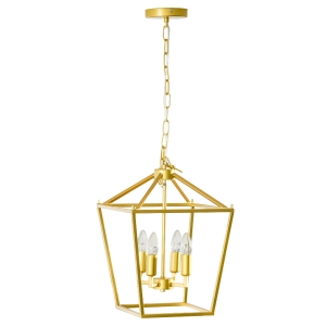 HOMCOM kroonluchter hanglamp 4-vlams hanglamp met verstelbare ophangketting voor woonkamer slaapkamer industrieel metaal goud 30 x 30 x 120 cm