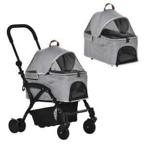 PawHut 2-in-1 Hundebuggy Transporttasche abnehmbar Katzenbuggy Oxford Grau