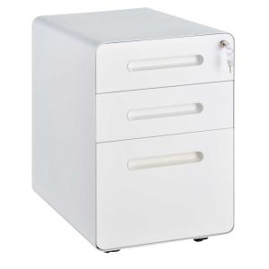 Vinsetto rolcontainer, archiefkast, kantoorcontainer met 3 lades, kantoorkast, opslag, container, staal, wit, 39 x 48 x 59 cm