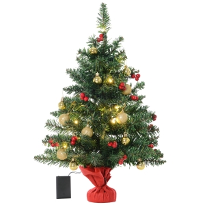 HOMCOM Kerstboom met hulstbessen, ballen en LED-verlichting kerstboom groen