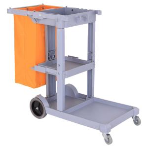 Schoonmaakwagen schoonmaaktrolley systeemwagen met vuilniszak 3 vakken, grijs