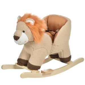HOMCOM hobbelpaard voor kinderen schommeldier met gebrul van een leeuw voor 18-36 maanden bruin