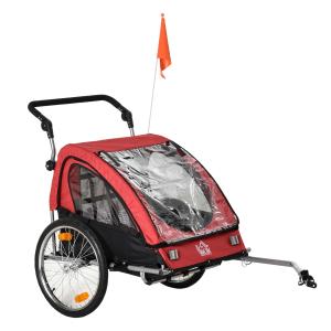 HOMCOM 2 in 1 Kinderanhänger Fahrradanhänger Kinderwagen mit Tasche Metall Oxford