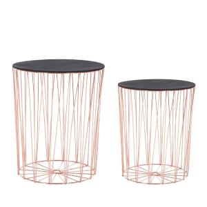 HOMCOM bijzettafel met opbergruimte 2-delige set metalen korf met houten afdekplaat nachtkastje roze goud Ø 40,7 x 49,5 cm Ø 33,8 x 40,8 cm
