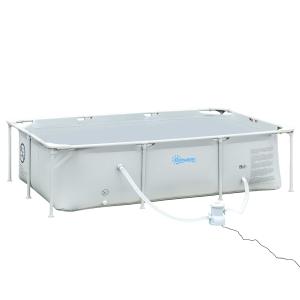 Outsunny frame zwembad met slangdraad zwembad zwembad aftapkraan voor schoon water 1000D PVC staalgrijs 252 x 152 x 65 cm
