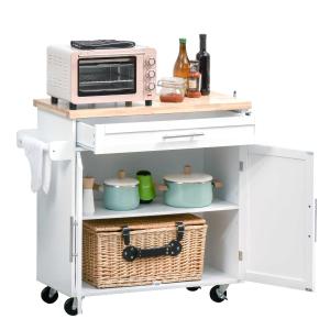 HOMCOM keukenwagen rollend serveerwagen keukenwagen met in hoogte verstelbare schappen voor keuken woonkamer eetkamer rubberhout MDF wit 109 x 40 x 89 cm