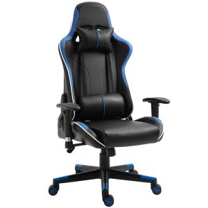 Vinsetto Gaming Stuhl mit Liegefunktion Spiel Computer verstellbar Blau+Schwarz PVC Leder