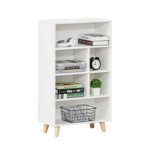 HOMCOM Bücherregal mehrstöckiger Standschrank Bücherschrank mit 6 Fächern Weiß+Natur