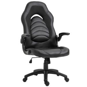Vinsetto gamestoel met kantelfunctie in hoogte verstelbare kantoorstoel ergonomische bureaustoel kantoor aan huis schuimstof kunstleer nylon mesh zwart 64 x 68,5 x 117-127 cm