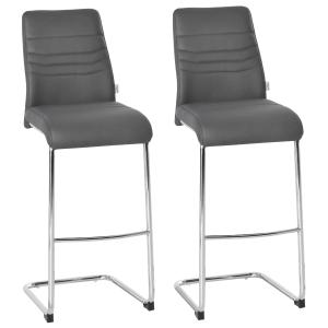 HOMCOM set van 2 barkrukken bistrostoel keukenkruk metalen kruk met rugleuning grijs kunstleer staal schuimstof 40 x 51 x 110 cm