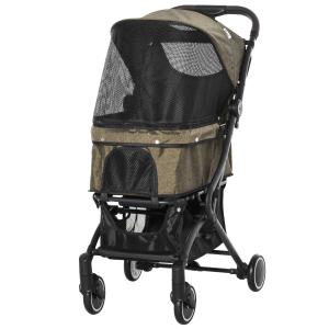 PawHut Hundewagen Hundebuggy Buggy für Katzen mit Einkaufstasche Faltbar Alu Braun