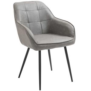 HOMCOM eetkamerstoel met rugleuning armleuning moderne keukenstoel fauteuil voor lange mensen kunstleer schuimstof metaal grijs 61 x 58 x 84 cm