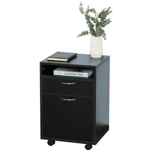 HOMCOM verrijdbare container archiefkast kantoorcontainer met lade kantoorkast voorraadcontainer spaanplaat zwart 40 x 35 x 60 cm