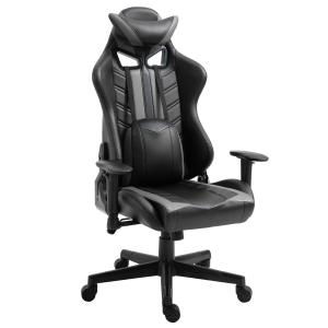 Vinsetto gamingstoel met kantelfunctie kantoorstoel in hoogte verstelbaar 160 ° hellingshoek schuimstof synthetisch leer nylon zwart + grijs 71 x 54 x 135-145 cm