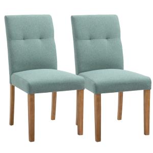 HOMCOM eetkamerstoelen set van 2 met gestoffeerde zitting stoel gestoffeerde stoel linnen-polyesterweefsel schuimstof rubberhout groen 50 x 62 x 96 cm