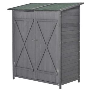 Outsunny Geräteschuppen mit 2 Tür Geräteschrank Asphaltdach Antidumping Tannenholz Natur