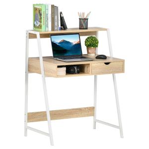 HOMCOM bureau boekenplank computertafel bureautafel met schuiflade en schap grote opbergruimte E1-spaanplaat metalen frame natuur 80 x 50 x 100 cm