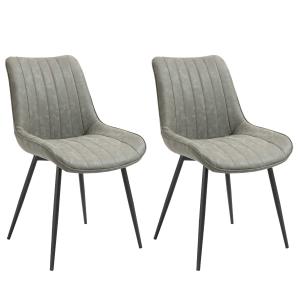 HOMCOM 2-delige set eetkamerstoel keukenstoel met rugleuning metalen poten retro-stijl kunstleer staal grijs 53 x 62 x 88 cm