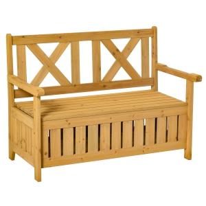 Outsunny 2-Sitzer Sitzbank mit Stauraum Gartenbank Holzbank mit Armlehnen Massivholz Gelb