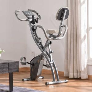 HOMCOM hometrainer 2-in-1 fietstrainer LCD display opvouwbare hometrainer hometrainer met 8 niveaus instelbare magnetische weerstand en 1 paar spankoorden staalgrijs 97x51x115 cm