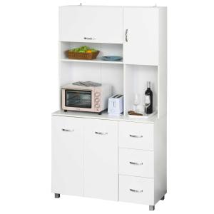 HOMCOM keukenkast opbergkast dressoir met 3 schuiflades hoge kast met verstelbare planken ladekast wit 100 x 39,5 x 183,5 cm