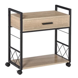 HOMCOM bijzettafel serveerwagen met wielen keukenwagen koffietafel met lade, verplaatsbaar dressoir Spaanplaat naturel 60 x 30 x 65 cm