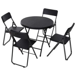 Outsunny Rattan Effect Metal Outdoor Patio 2-Seat w/ Table Set Black