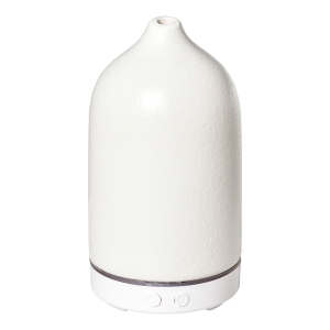 HOMCOM geurverspreider luchtbevochtiger voor etherische oliën 7 kleuren LED 2 straalsoorten automatische uitschakeling keramische deksel met bloemmotief elegant 100ml keramiek ABS wit Ø9,2x16,5 cm