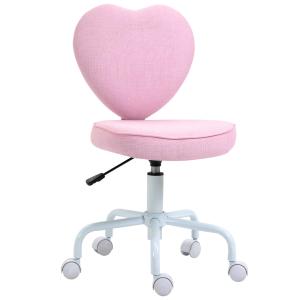 HOMCOM stoel directiestoel bureaustoel computerstoel zithoogteverstelling voor jongere gebruikers en kleintjes om te studeren en te spelen schattige hartvormige bekleding roze linnen stof 40x50x79 cm