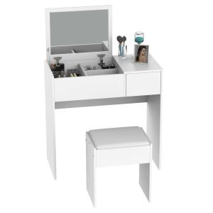 HOMCOM Dressing Table With Flip-up Mirror and Padded Stool-White