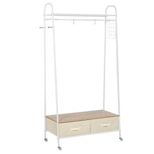 HOMCOM Rolling Coat Rack Clothes Stand Garment Storage Shelf w/ 2 Drawers Metal