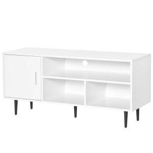 HOMCOM tv-tafel tv-meubel met kastplanken tv-bord voor tv's tot 60'' woonkamer slaapkamer spaanplaat metalen poten wit 120 x 40 x 55 cm