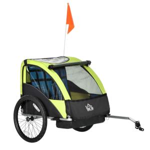 HOMCOM Child Bicycle Trailer Foldable Baby Carrier 2-Seat w/ Storage Bag Safety Harness
