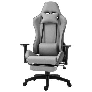 Vinsetto bureaustoel, computerstoel, draaistoel met afneembare hoofd- en lendenkussens, schommelfunctie, ergonomische bureaustoel, draaibaar, in hoogte verstelbaar, PP linnen stof, grijs 73 x 57 x 127-135 cm
