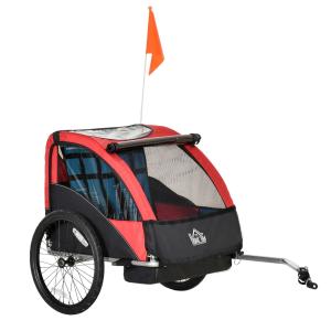 HOMCOM Child Bicycle Trailer Foldable Baby Carrier 2-Seat w/ Storage Bag Safety Harness