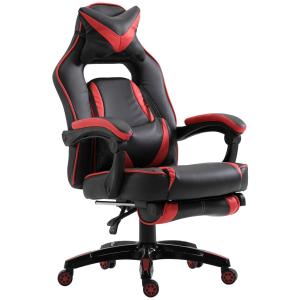 Vinsetto gaming chair bureaustoel draaistoel directiestoel met voetensteun rugleuning kussen verstelbaar kunstleer rood + zwart 65 x 64 x 114-123,5 cm