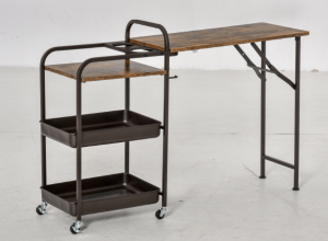 HOMCOM keukenwagen keukentrolley serveerwagen met opklapbaar tafelblad 2 dienbladen en een open plank zwenkwielen verstelbare voetsteunen E1 spaanplaat metaal rustiek bruin 118x36.5x82 cm