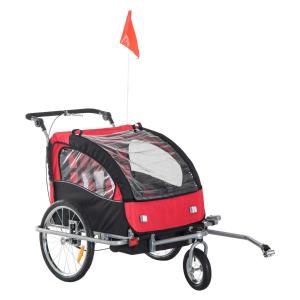 HOMCOM 2 in 1 Child Bike Trailer,2-Seater-Black/Red