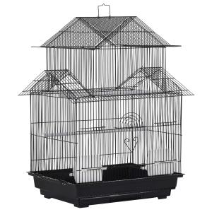 PawHut Metal Bird Cage w/ Plastic Perch Food Container Handle Small 51 x 47 x 67cm Black