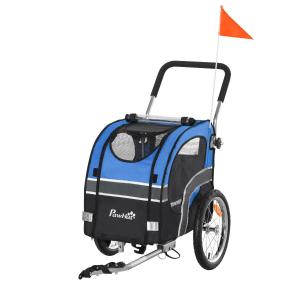 PawHut 2-in-1 Dog Bike Trailer Pet Stroller Carrier Reflector Flag 130x58x94cm