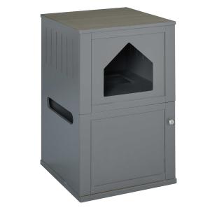 PawHut Double-Decker Cat Litter Box 2 Story Pet Crate Luxury Toilet House, Grey