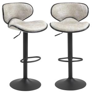 HOMCOM Vintage Bar Stool Set of 2 Faux Leather Adjustable Height Armless Chairs