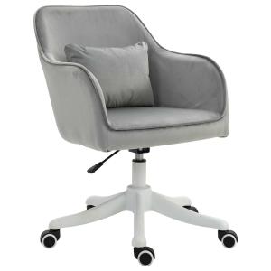 Vinsetto Faux Velvet Tub Office Chair w/ Pillow Grey