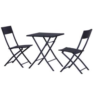 Outsunny 3pc Rattan Furniture Set :2xChairs,1xTable-Black