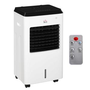 HOMCOM 8.5L Portable Air Cooler, Heater, Humidifier with Ice Packs, 3 Speed, 3 Mode, 7.5H Timer, Remote, Air Cooling Fan for Bedroom, Home Office, White