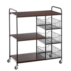 HOMCOM Industrial-Style Kitchen Dining Storage Cart Trolley w/ Shelves Baskets Wheels