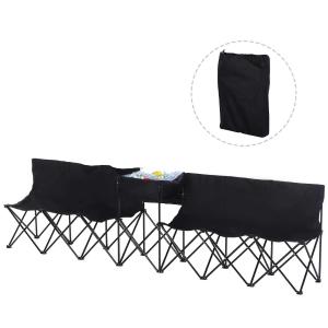 Outsunny 6-Seater Folding Steel Camping Bench w/ Cooler Bag Black
