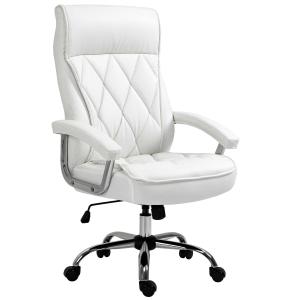 Krzesło biurowe Vinsetto fotel biurowy krzesło do gier fotel obrotowy ergonomiczne z funkcją kołysania regulacja wysokości wzór w romby nowoczesne eleganckie luksusowe skóra PU metal pianka kolor biały 66x69x121 cm